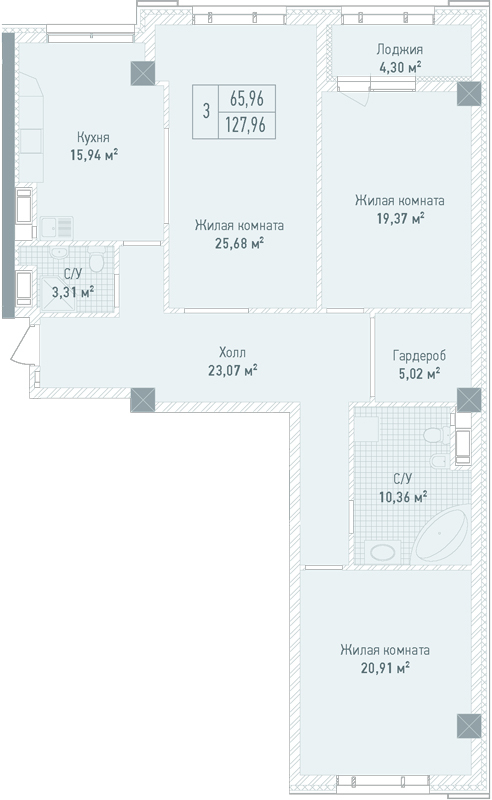 3-комнатная 127.96 м² в ЖК Бульвар Фонтанов от 71 280 грн/м², Киев
