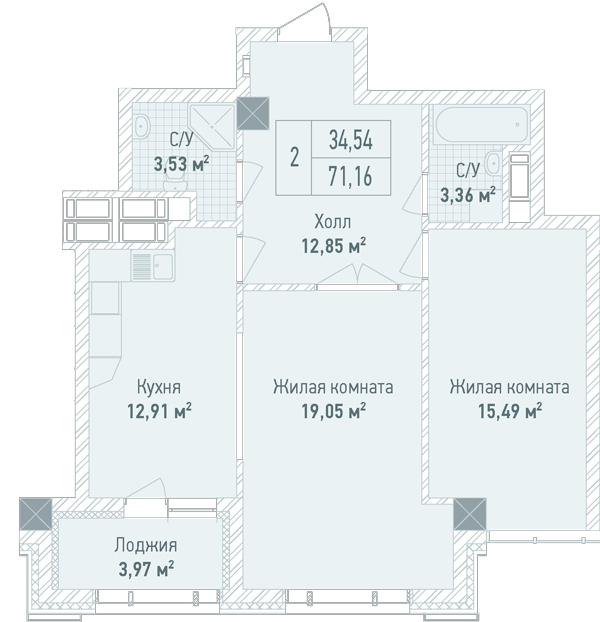 2-комнатная 71.16 м² в ЖК Бульвар Фонтанов от 68 150 грн/м², Киев