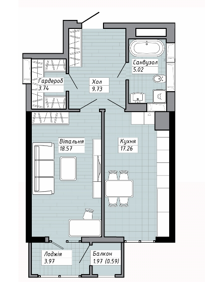 1-кімнатна 58.88 м² в ЖК на вул. Героїв УПА, 73 від 20 000 грн/м², Львів
