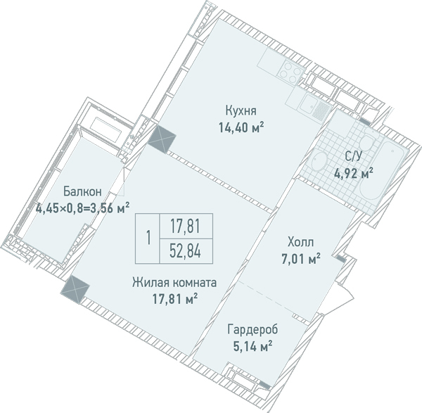 1-комнатная 52.84 м² в ЖК Бульвар Фонтанов от 71 280 грн/м², Киев