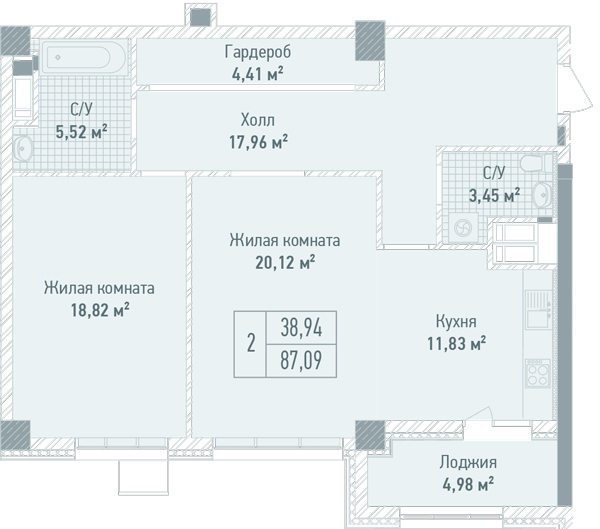 2-комнатная 87.09 м² в ЖК Бульвар Фонтанов от 71 280 грн/м², Киев