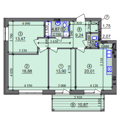 3-комнатная 87.45 м² в ЖК Липинка от 26 505 грн/м², Киев