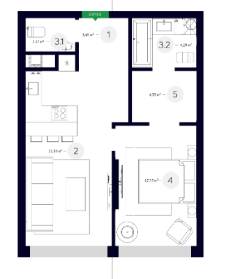 1-кімнатна 47.99 м² в ЖК White Lines від 70 250 грн/м², Київ