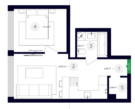 1-кімнатна 37.96 м² в ЖК White Lines від 36 650 грн/м², Київ