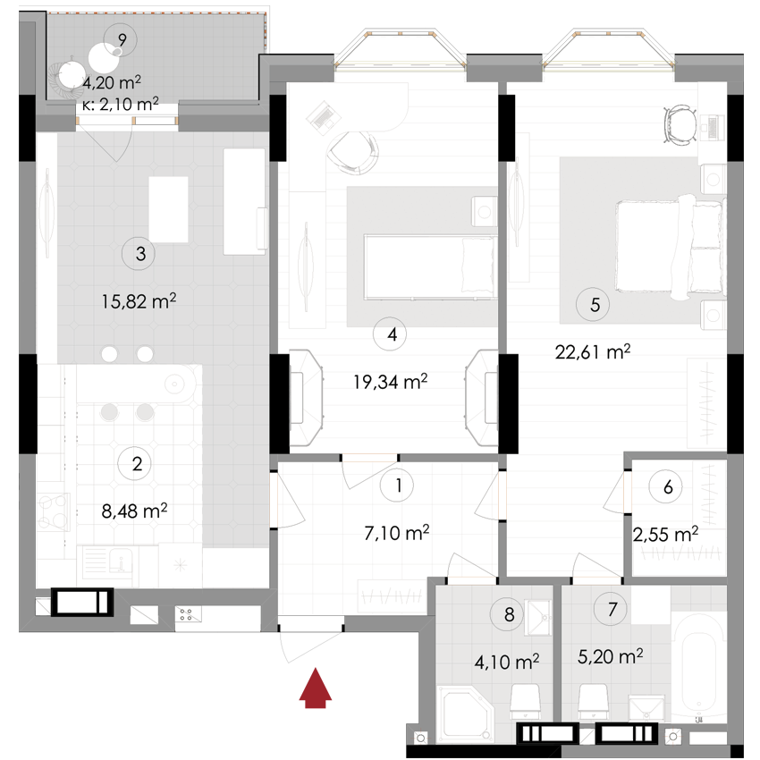 2-комнатная 87.3 м² в ЖК Подол Град Vintage от 37 800 грн/м², Киев