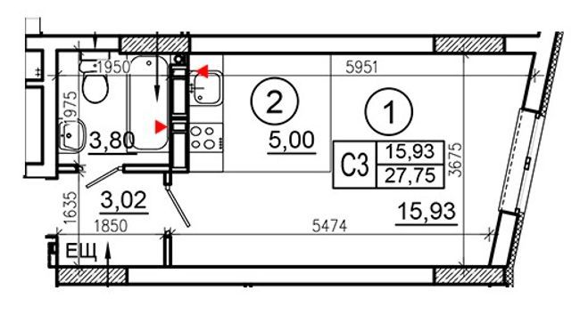 1-комнатная 27.75 м² в ЖМ Патриотика на озерах от застройщика, Киев