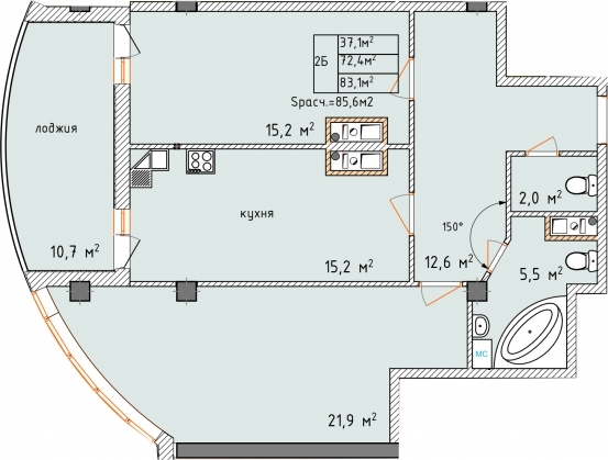 2-кімнатна 83.1 м² в ЖК Aqua Marine від 26 800 грн/м², Одеса