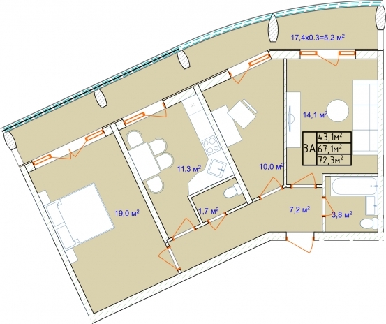 3-кімнатна 72.3 м² в ЖК Aqua Marine від 20 600 грн/м², Одеса