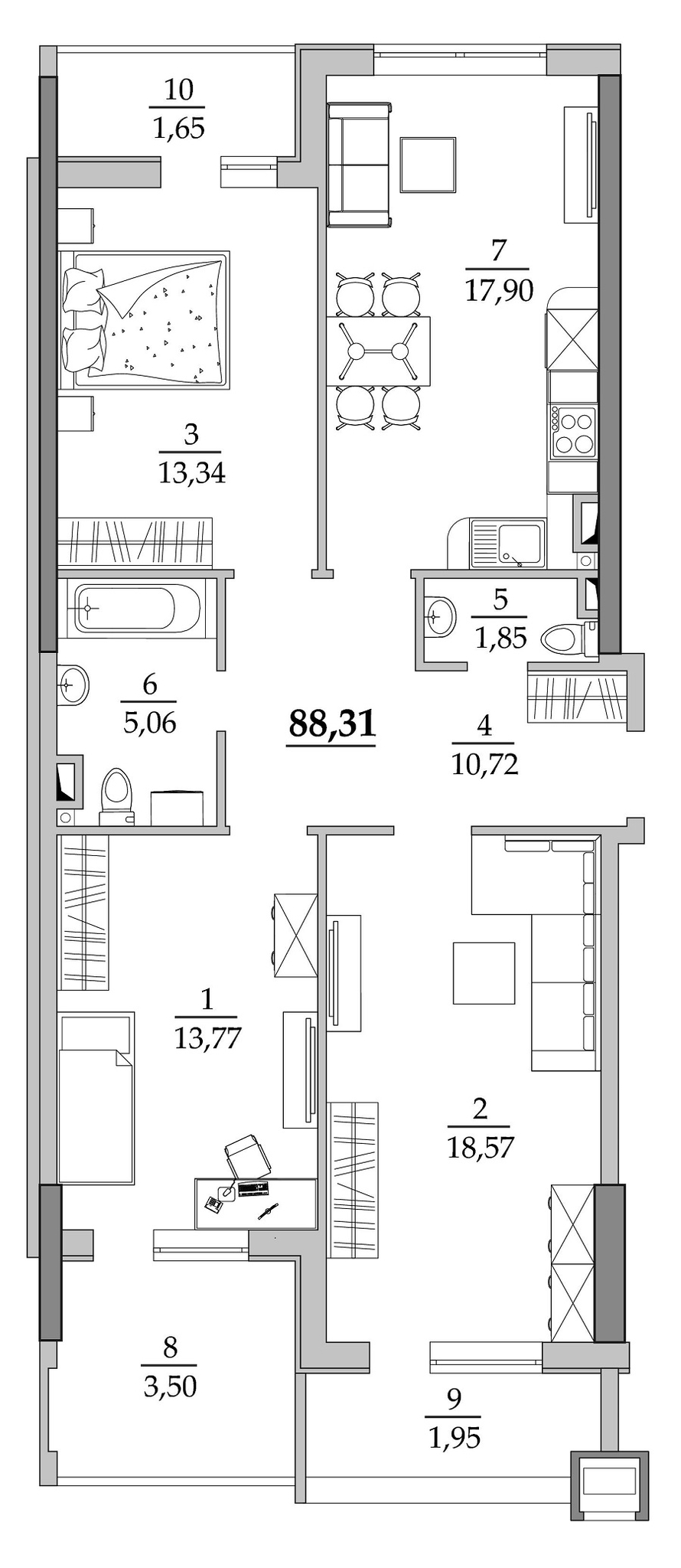 3-кімнатна 88.31 м² в Мкрн Таїровські сади від 23 400 грн/м², с. Лиманка