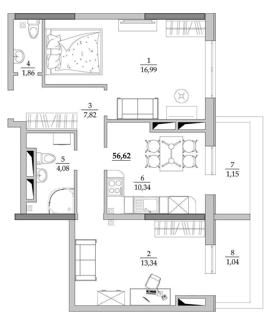 2-кімнатна 56.62 м² в Мкрн Таїровські сади від 19 077 грн/м², с. Лиманка