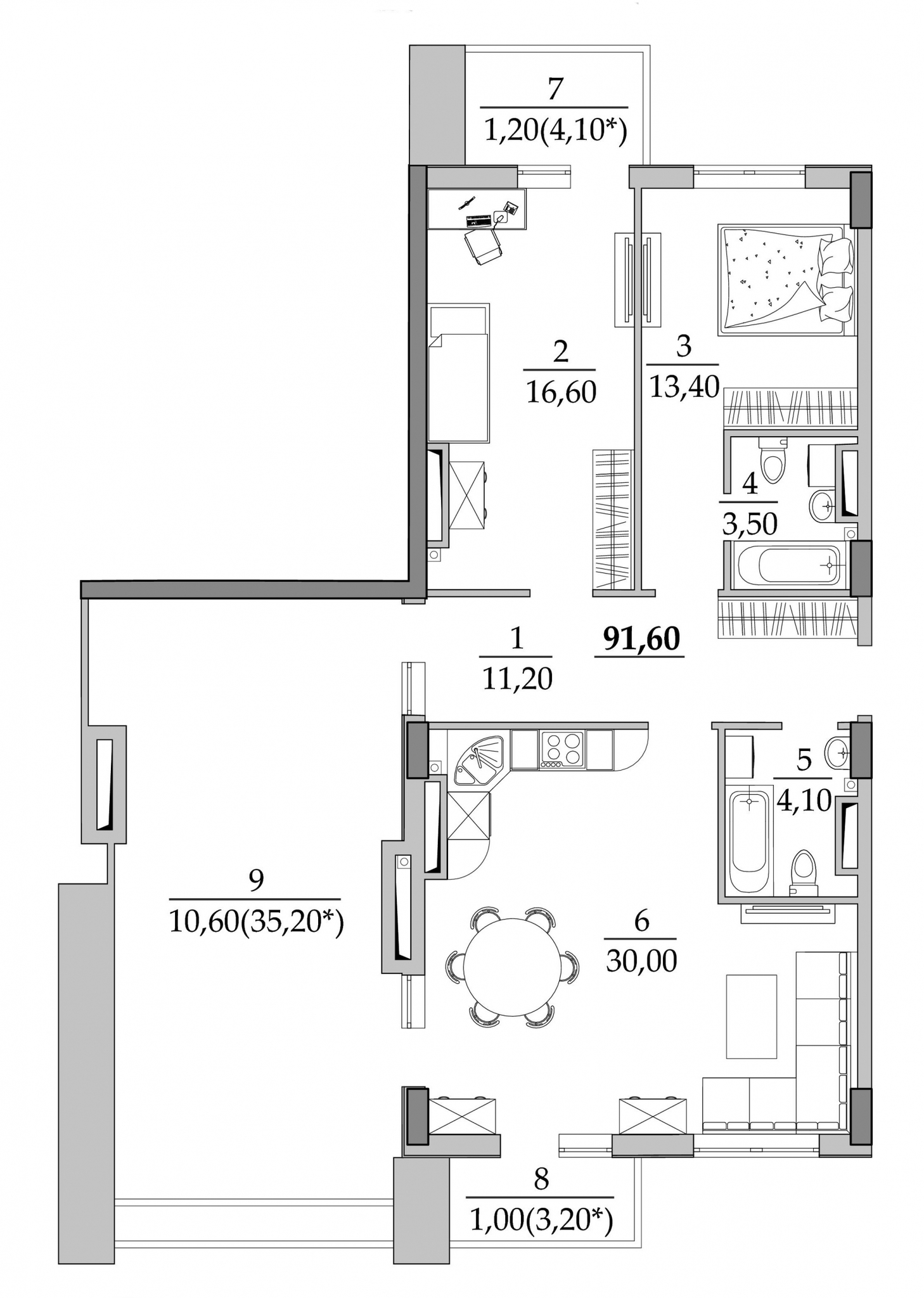 2-кімнатна 91.6 м² в Мкрн Таїровські сади від 15 950 грн/м², с. Лиманка