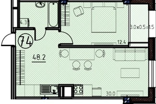 1-кімнатна 48.2 м² в КБ Простір на Кузнечній від 35 950 грн/м², Одеса