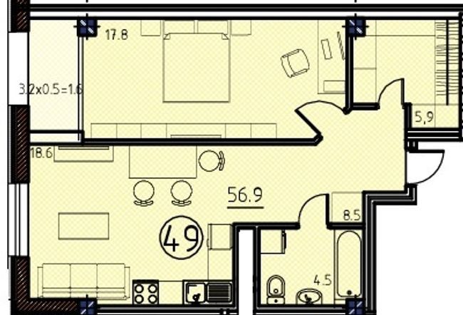 1-кімнатна 56.9 м² в КБ Простір на Кузнечній від 35 950 грн/м², Одеса