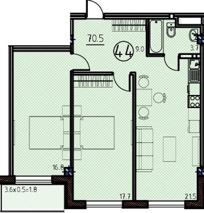 2-кімнатна 70.5 м² в КБ Простір на Кузнечній від 35 450 грн/м², Одеса