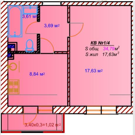 1-комнатная 34.79 м² в ЖК Австрийский от 13 450 грн/м², пгт Авангард