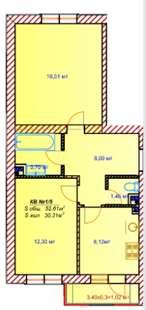 2-кімнатна 52.61 м² в ЖК Австрійський від 12 950 грн/м², смт Авангард