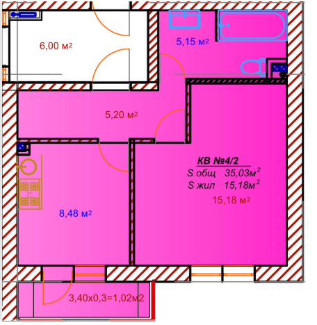 1-кімнатна 35.03 м² в ЖК Австрійський від 13 450 грн/м², смт Авангард