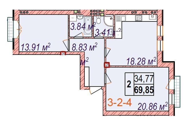 2-кімнатна 69.85 м² в ЖК Chelsea club house від 44 250 грн/м², Одеса