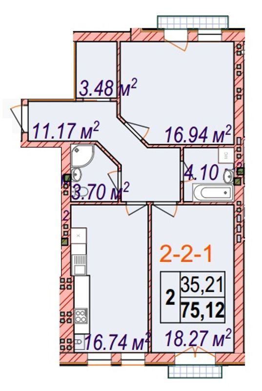 2-кімнатна 75.12 м² в ЖК Chelsea club house від 34 100 грн/м², Одеса