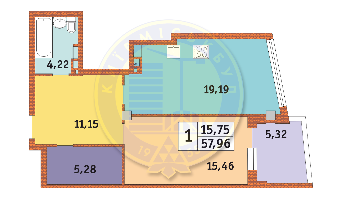 1-кімнатна 57.96 м² в ЖК Costa fontana від забудовника, Одеса