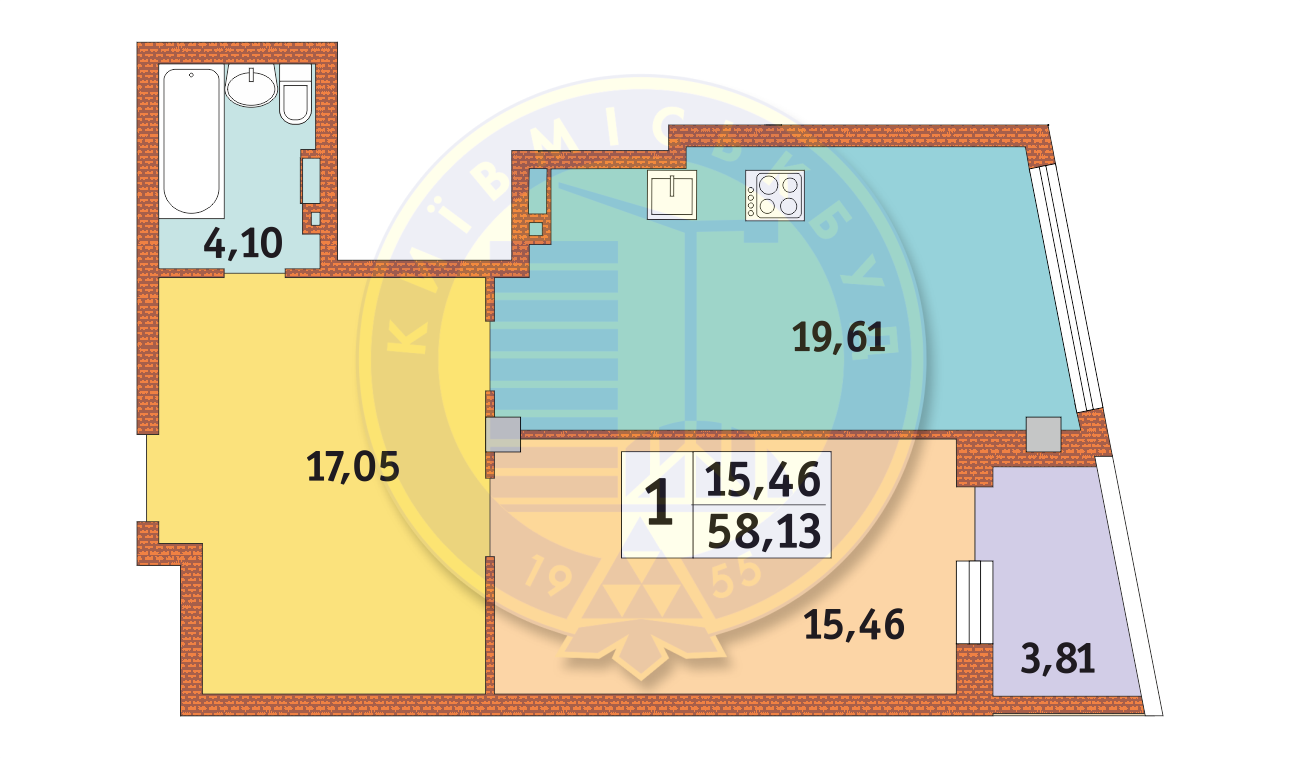 1-кімнатна 58.13 м² в ЖК Costa fontana від забудовника, Одеса