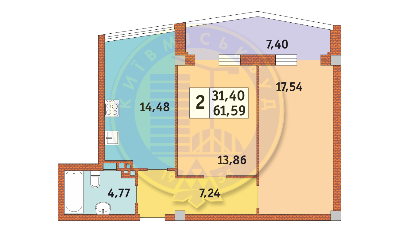 2-кімнатна 61.59 м² в ЖК Costa fontana від забудовника, Одеса