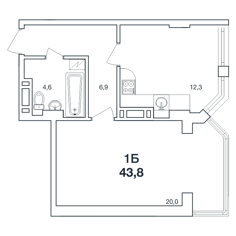 1-кімнатна 43.8 м² в ЖК Нова Європа від 17 800 грн/м², с. Ілічанка