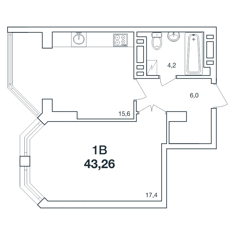 1-кімнатна 43.26 м² в ЖК Нова Європа від 17 800 грн/м², с. Ілічанка