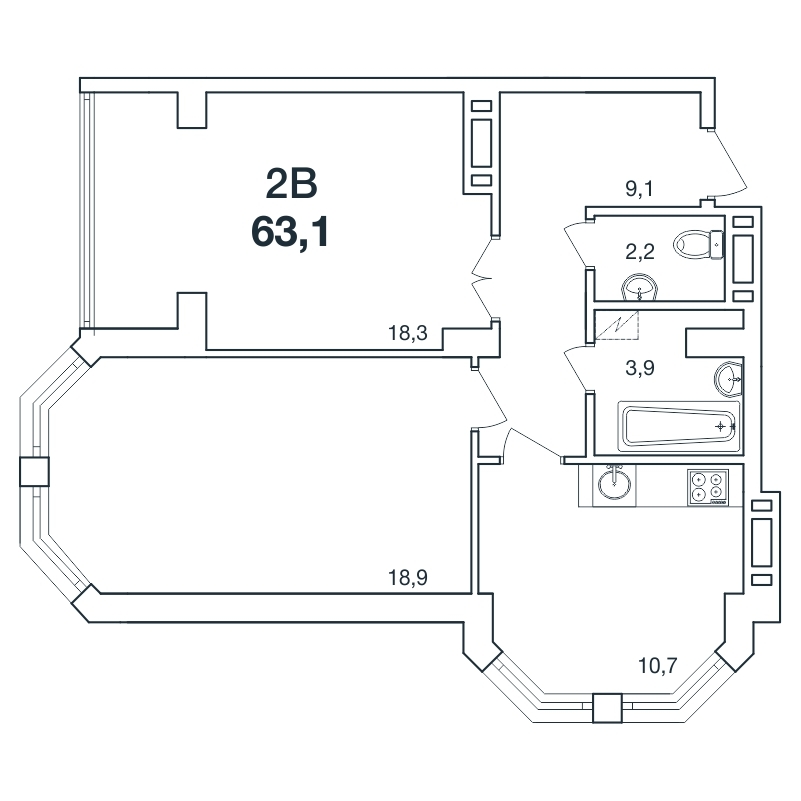 2-кімнатна 63.1 м² в ЖК Нова Європа від 16 550 грн/м², с. Ілічанка