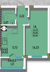 1-кімнатна 34.85 м² в ЖК Райдужний від 16 350 грн/м², Одеса