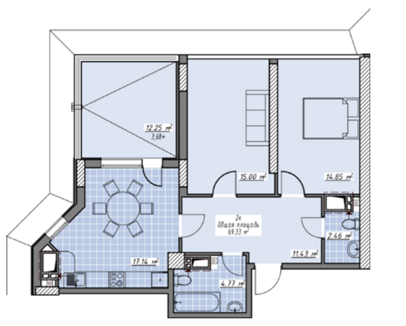 2-кімнатна 69.3 м² в ЖК Елегія Парк від 23 400 грн/м², Одеса