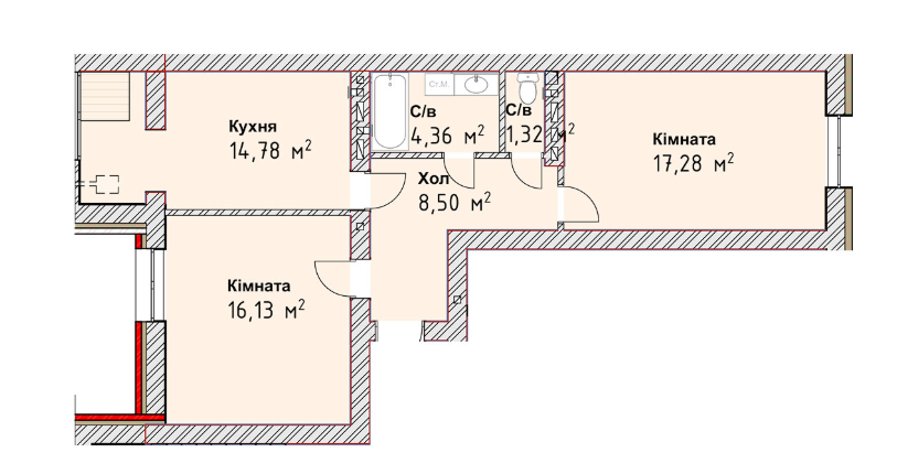 2-кімнатна 62.37 м² в ЖК Чайка Люкс від 19 600 грн/м², Одеса