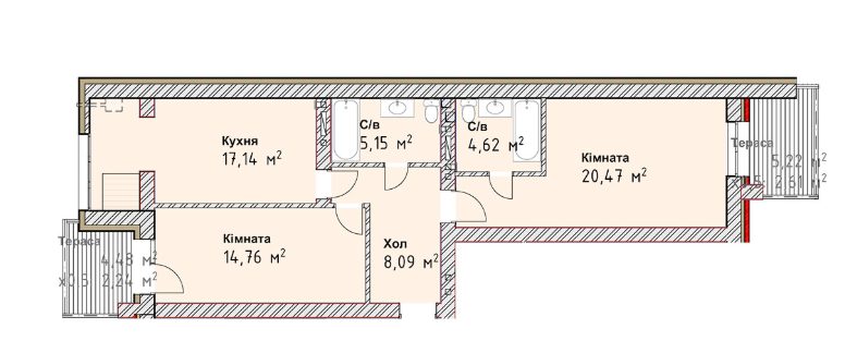 2-кімнатна 72.47 м² в ЖК Чайка Люкс від 17 200 грн/м², Одеса