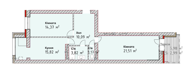 2-кімнатна 72.38 м² в ЖК Чайка Люкс від 19 600 грн/м², Одеса
