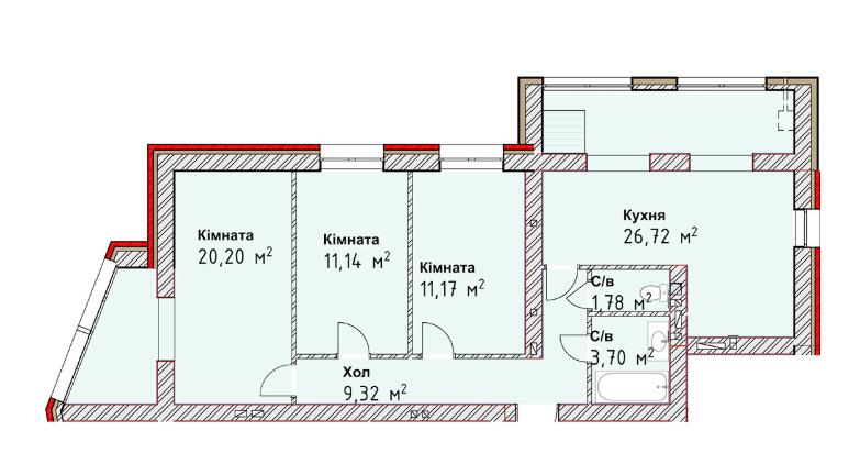 3-кімнатна 84.03 м² в ЖК Чайка Люкс від 16 000 грн/м², Одеса