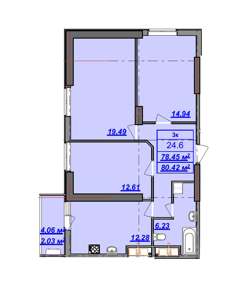 3-кімнатна 80.42 м² в ЖК Посейдон від 21 650 грн/м², Одеса