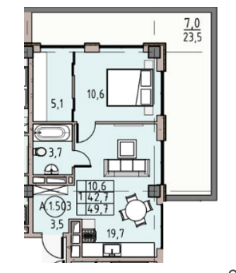 1-кімнатна 49.7 м² в ЖК Простір на Донського від 22 400 грн/м², Одеса