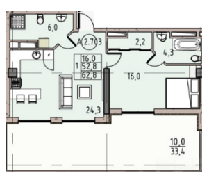 1-кімнатна 62.8 м² в ЖК Простір на Донського від 22 400 грн/м², Одеса