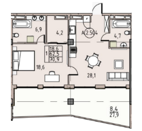 1-кімнатна 70.9 м² в ЖК Простір на Донського від 22 400 грн/м², Одеса