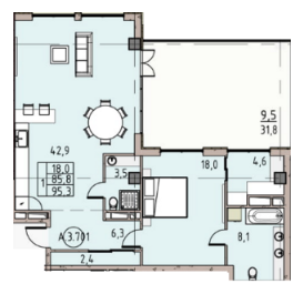 1-кімнатна 95.3 м² в ЖК Простір на Донського від 22 400 грн/м², Одеса