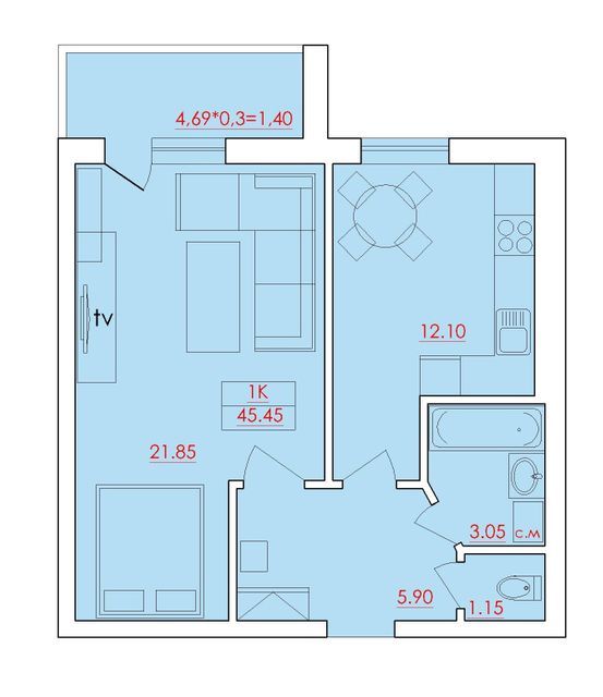 1-кімнатна 45.45 м² в ЖК Едельвейс від 11 900 грн/м², смт Хлібодарське