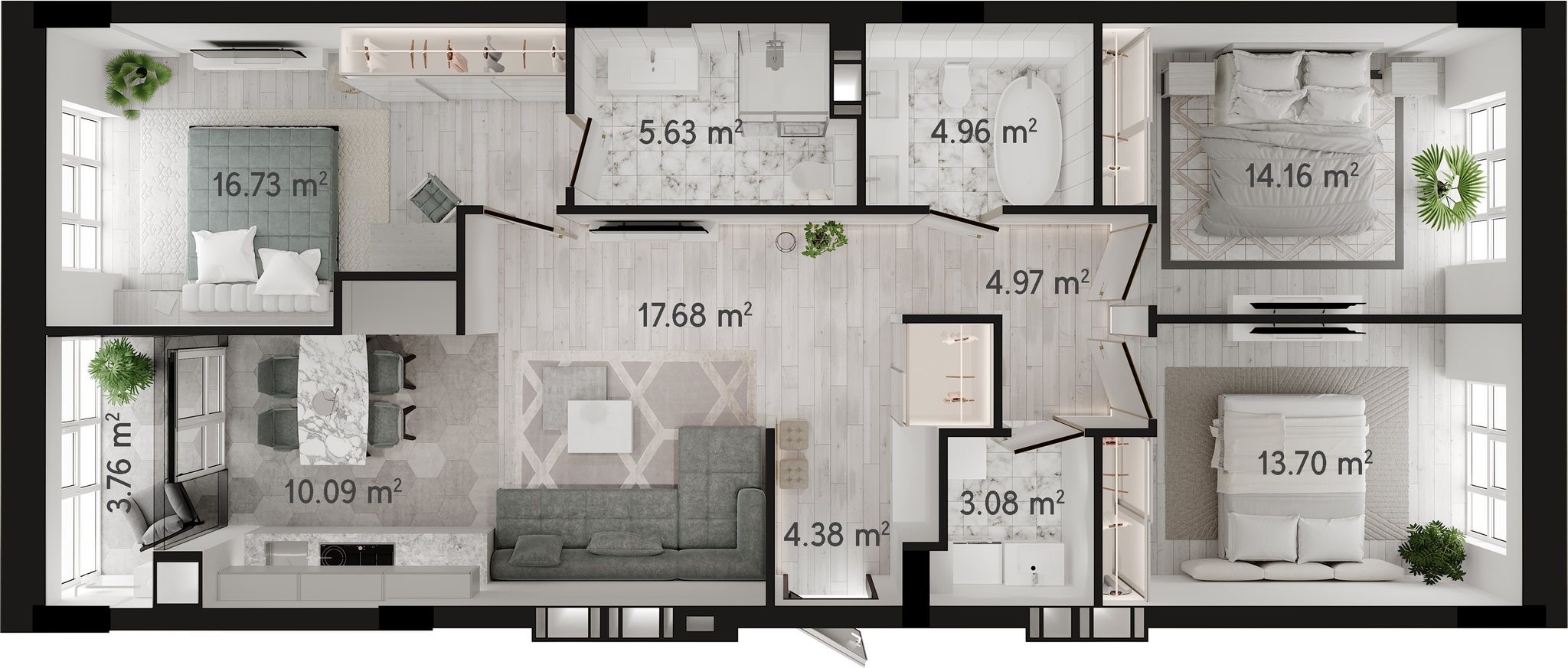 3-комнатная 101.55 м² в ЖК GENEVE от 23 500 грн/м², Днепр