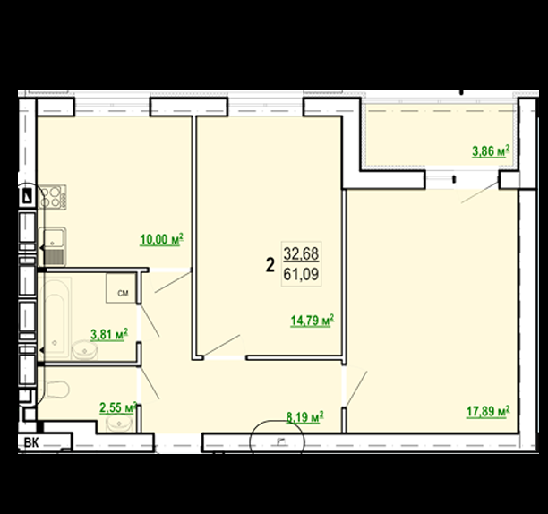 2-кімнатна 61.09 м² в ЖК Гідропарк від 10 500 грн/м², Харків
