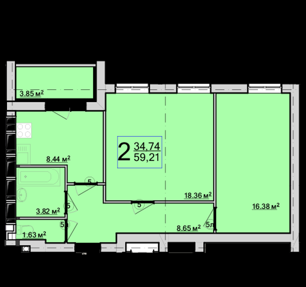 2-кімнатна 59.21 м² в ЖК Пташка від 11 200 грн/м², Харків