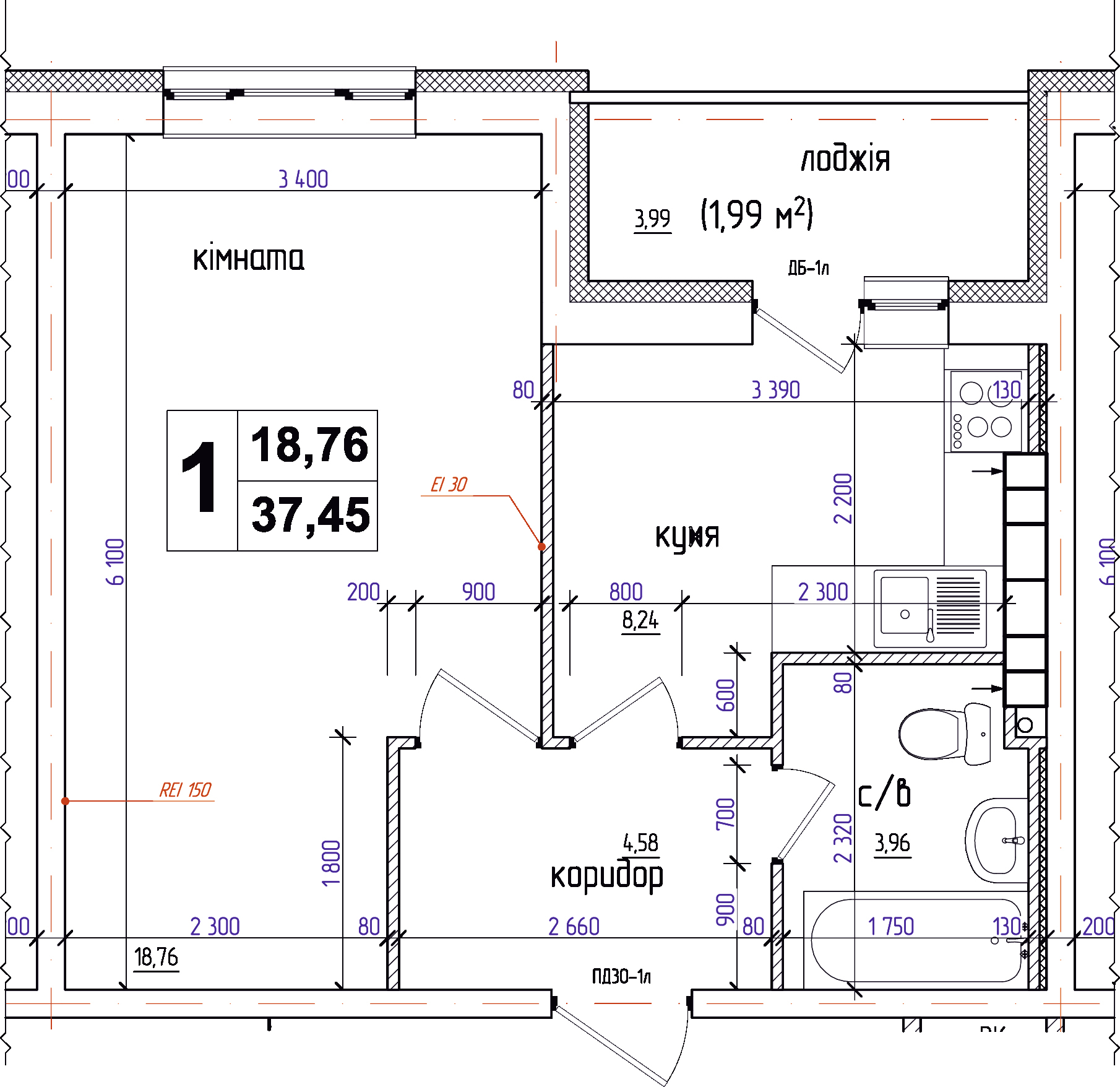 1-кімнатна 37.45 м² в ЖК АТЛАНТ (Коцюбинське) від 14 700 грн/м², смт Коцюбинське