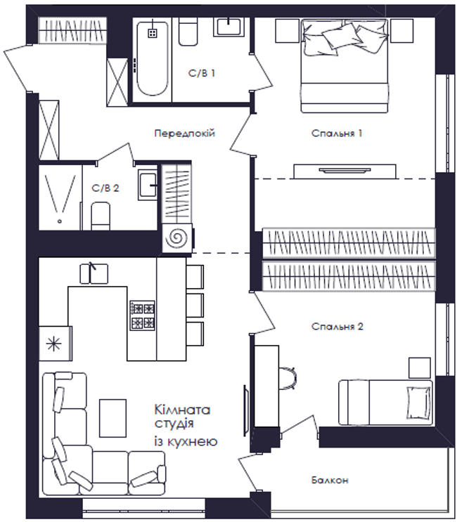 2-кімнатна 69.82 м² в ЖК Avalon Up від 23 900 грн/м², Львів