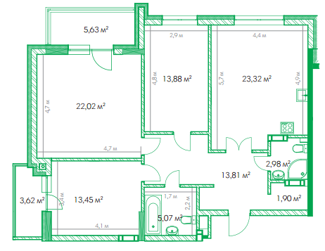 3-комнатная 102.1 м² в ЖК Garden City Residence от застройщика, Киев