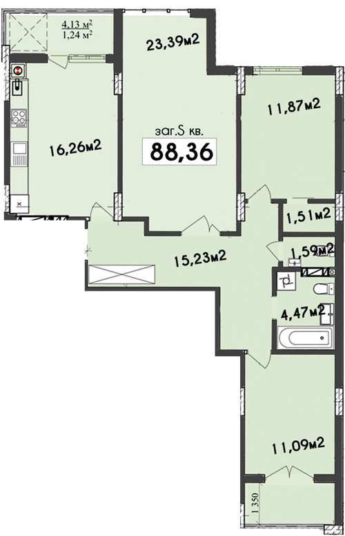 3-комнатная 88.36 м² в ЖК Sadova Resident от застройщика, Львов