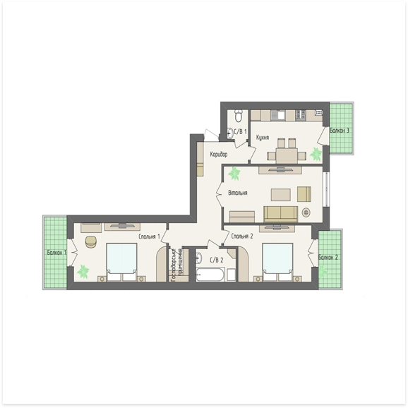 2-кімнатна 83.09 м² в ЖК Краківський від 30 800 грн/м², Львів