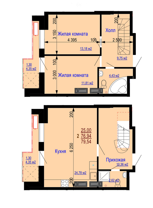 Двухуровневая 79.54 м² в ЖК Дом на Зерновой от 14 400 грн/м², Харьков